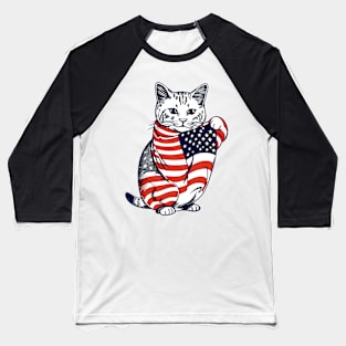 Cat American Flag 4th Of July Cute Patriotic Kitten Baseball T-Shirt